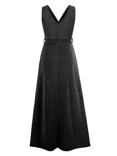 Slit Surplice Tie Waist Sleeveless Dress - EMMY