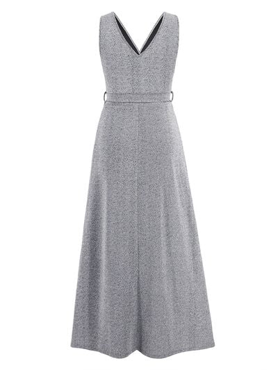 Slit Surplice Tie Waist Sleeveless Dress - EMMY