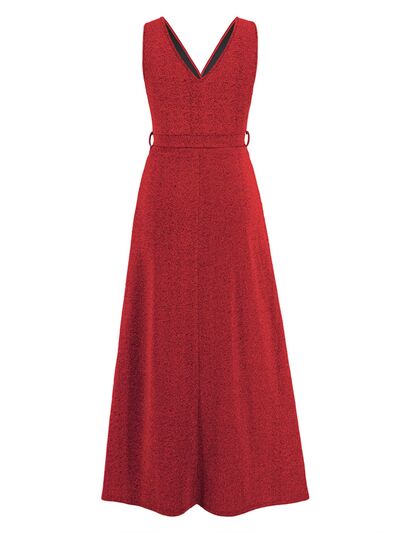 Slit Surplice Tie Waist Sleeveless Dress - EMMY