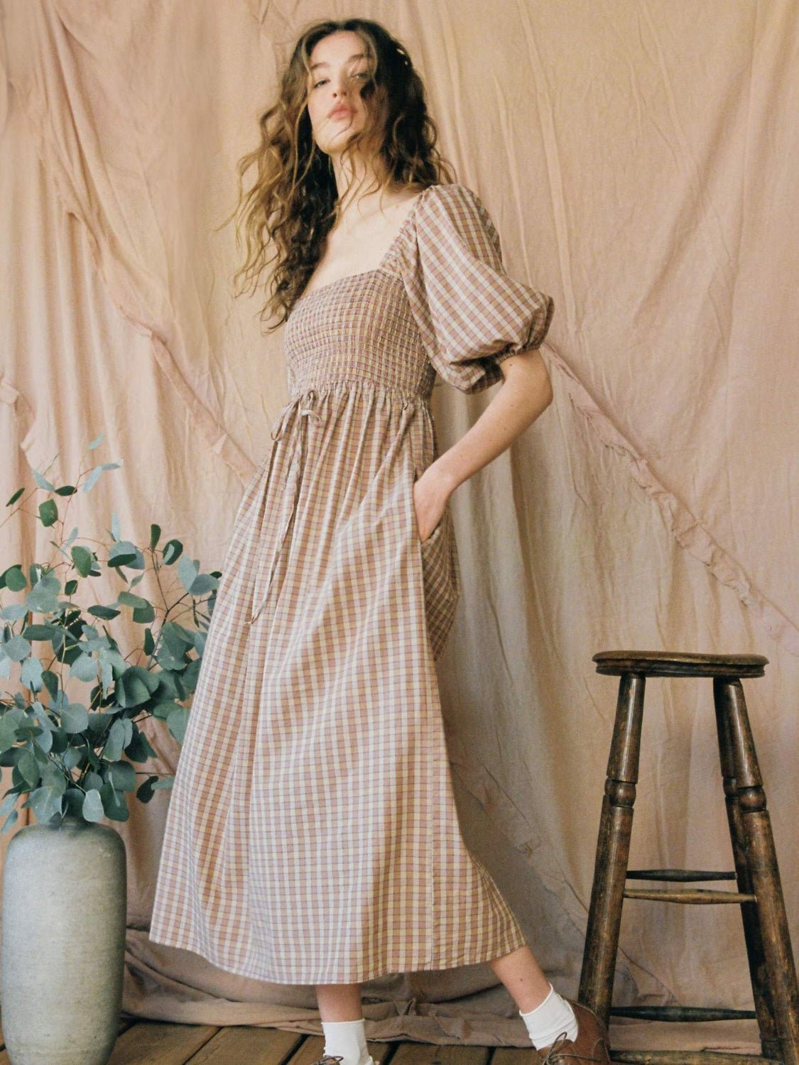 Smocked Printed Half Sleeve Dress - EMMY