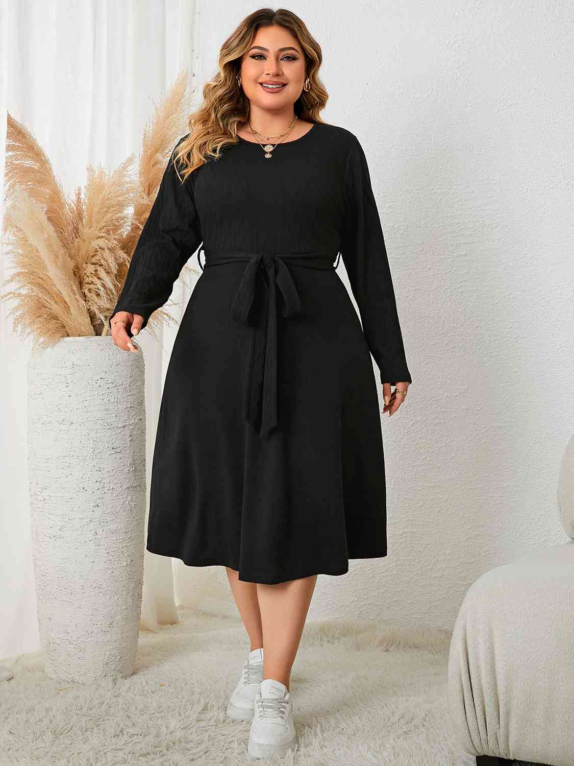 Tie Waist Long Sleeve Dress - EMMY