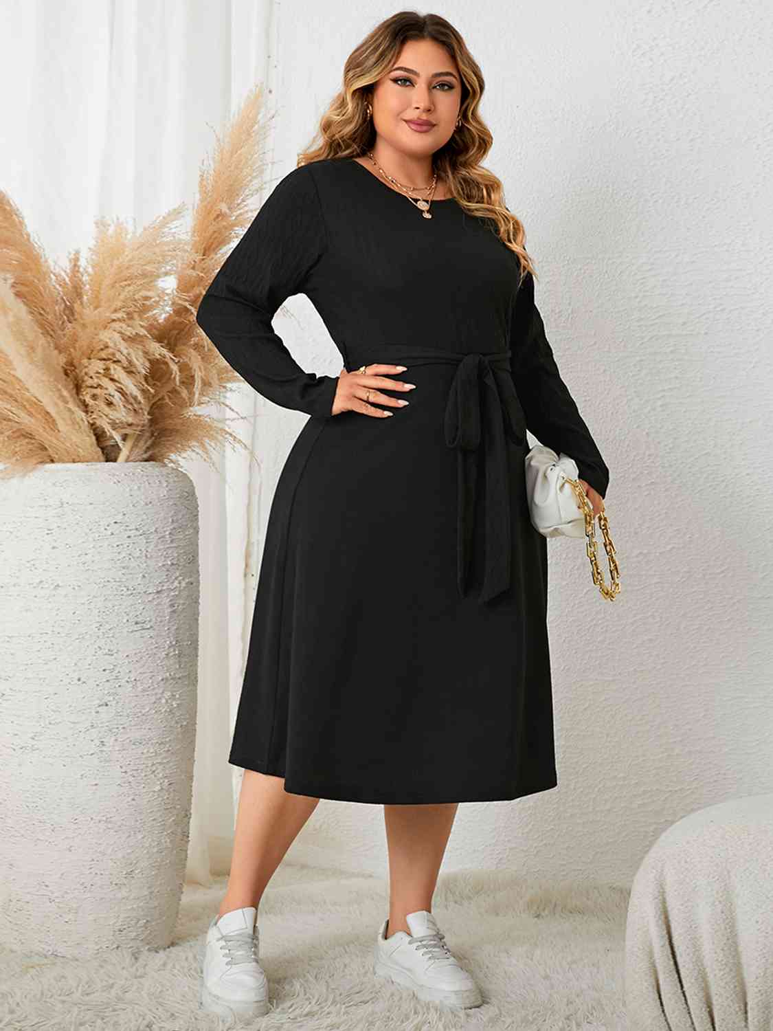 Tie Waist Long Sleeve Dress - EMMY