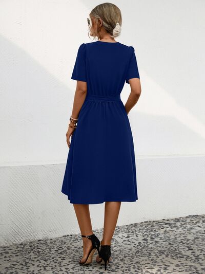 Tied Notched Short Sleeve Dress - EMMY