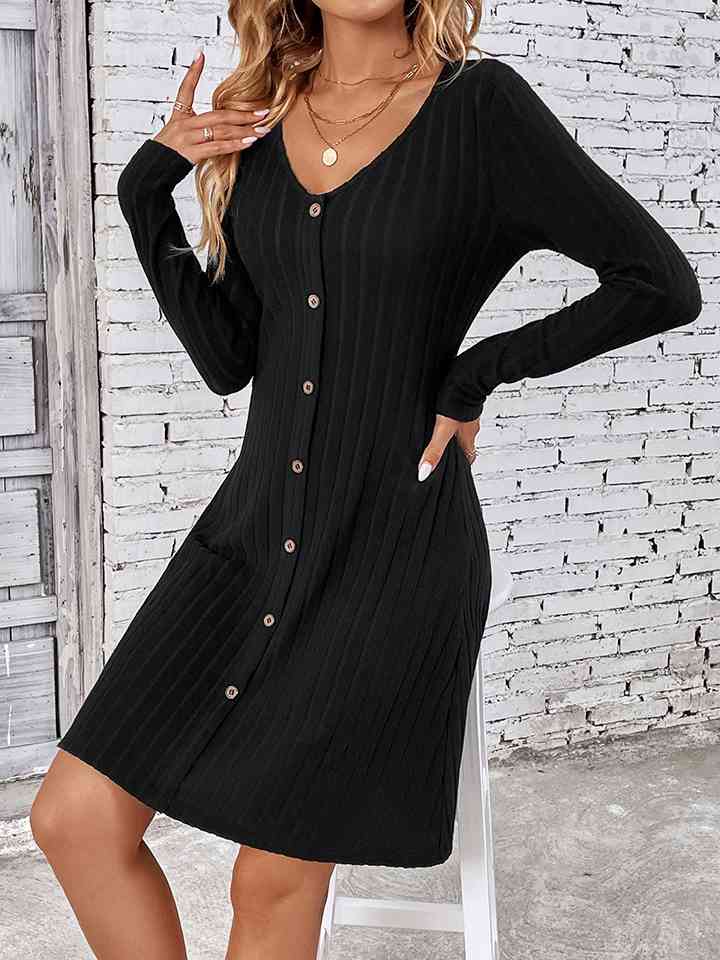 V-Neck Long Sleeve Mini Dress - EMMY