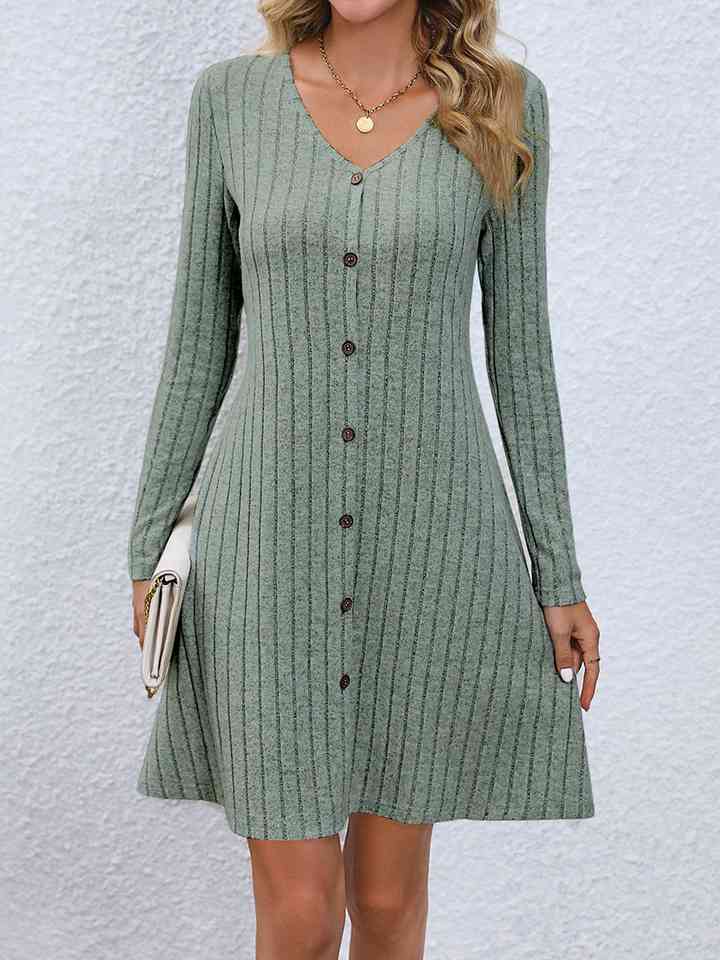 V-Neck Long Sleeve Mini Dress - EMMY