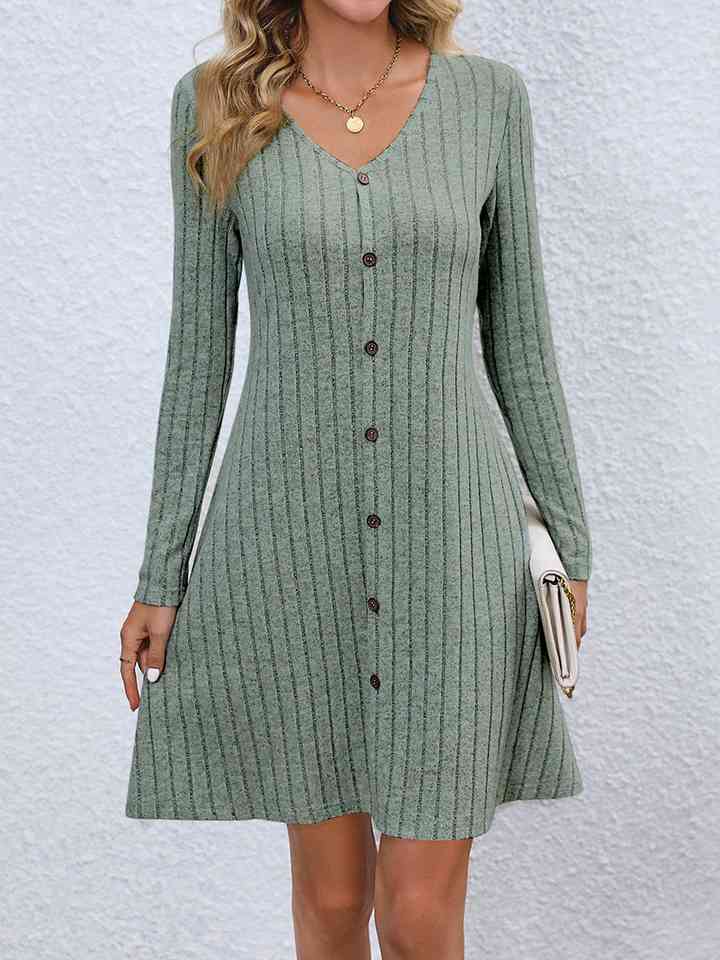 V-Neck Long Sleeve Mini Dress - EMMY