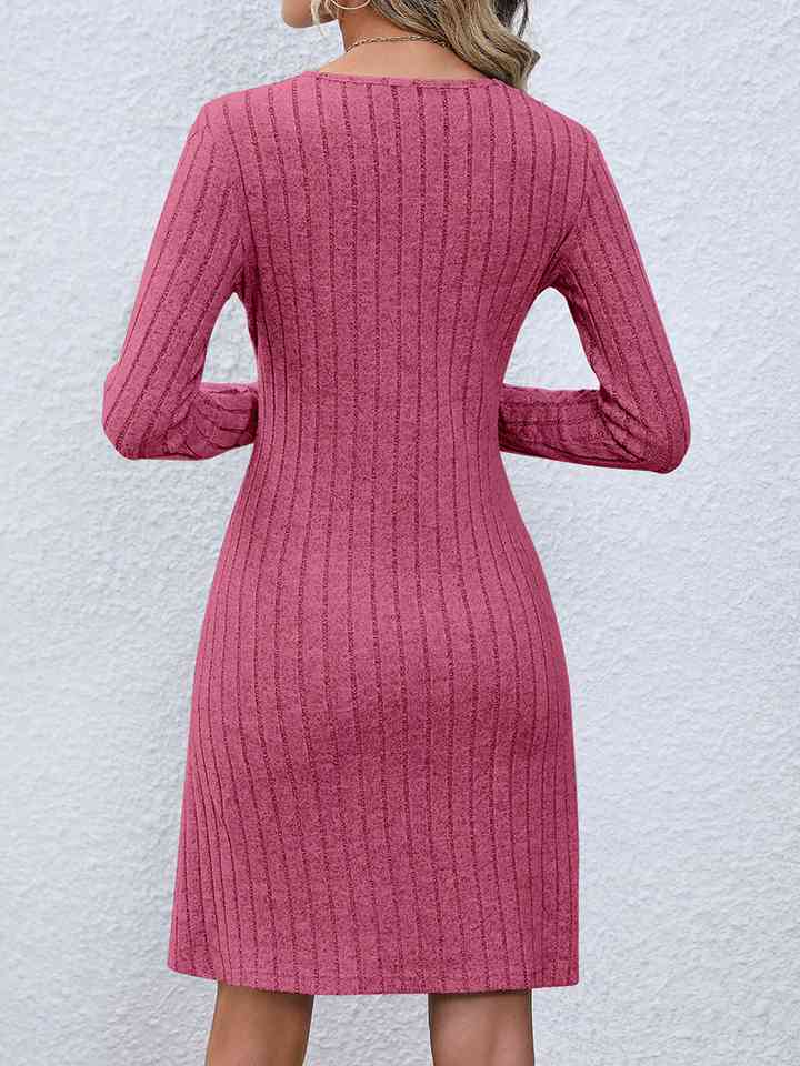 V-Neck Long Sleeve Mini Dress - EMMY