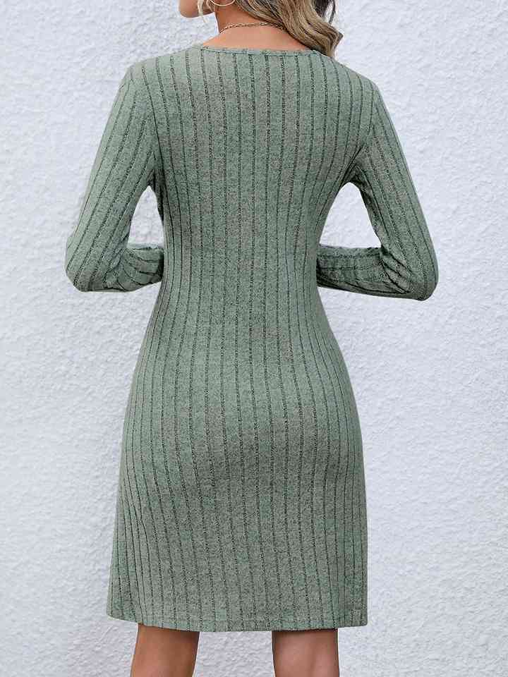 V-Neck Long Sleeve Mini Dress - EMMY