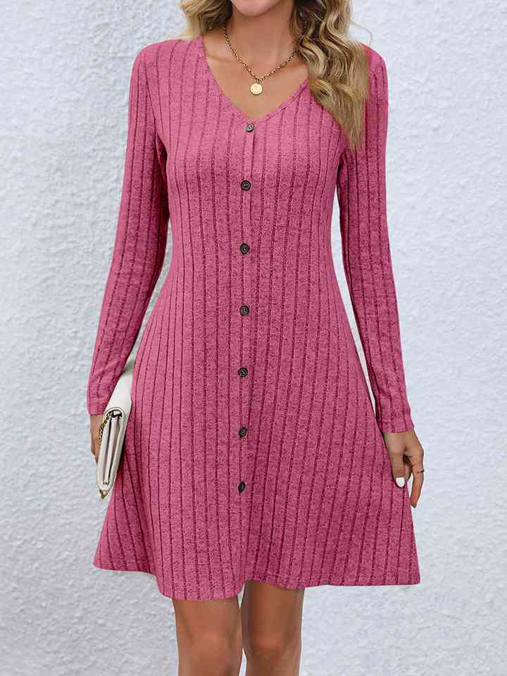 V-Neck Long Sleeve Mini Dress - EMMY