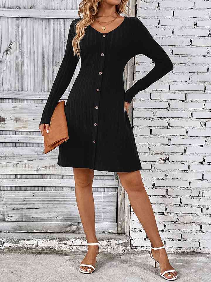 V-Neck Long Sleeve Mini Dress - EMMY