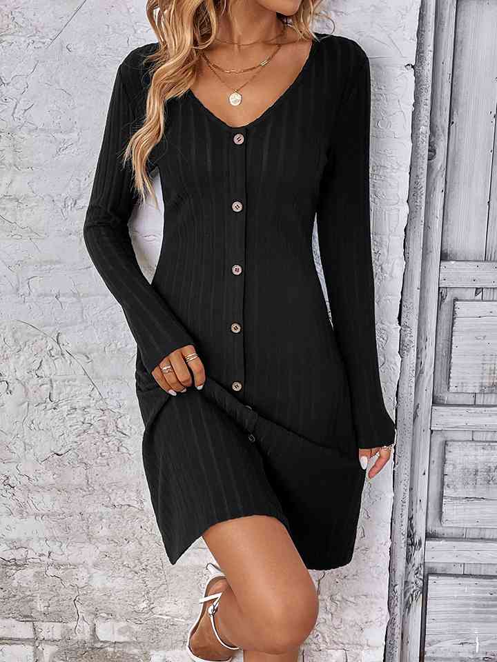 V-Neck Long Sleeve Mini Dress - EMMY