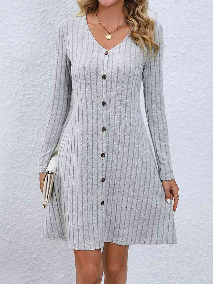 V-Neck Long Sleeve Mini Dress - EMMY