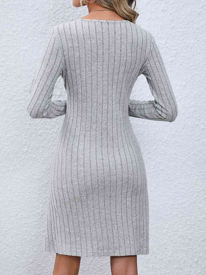 V-Neck Long Sleeve Mini Dress - EMMY