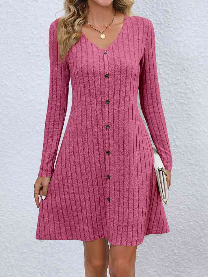 V-Neck Long Sleeve Mini Dress - EMMY