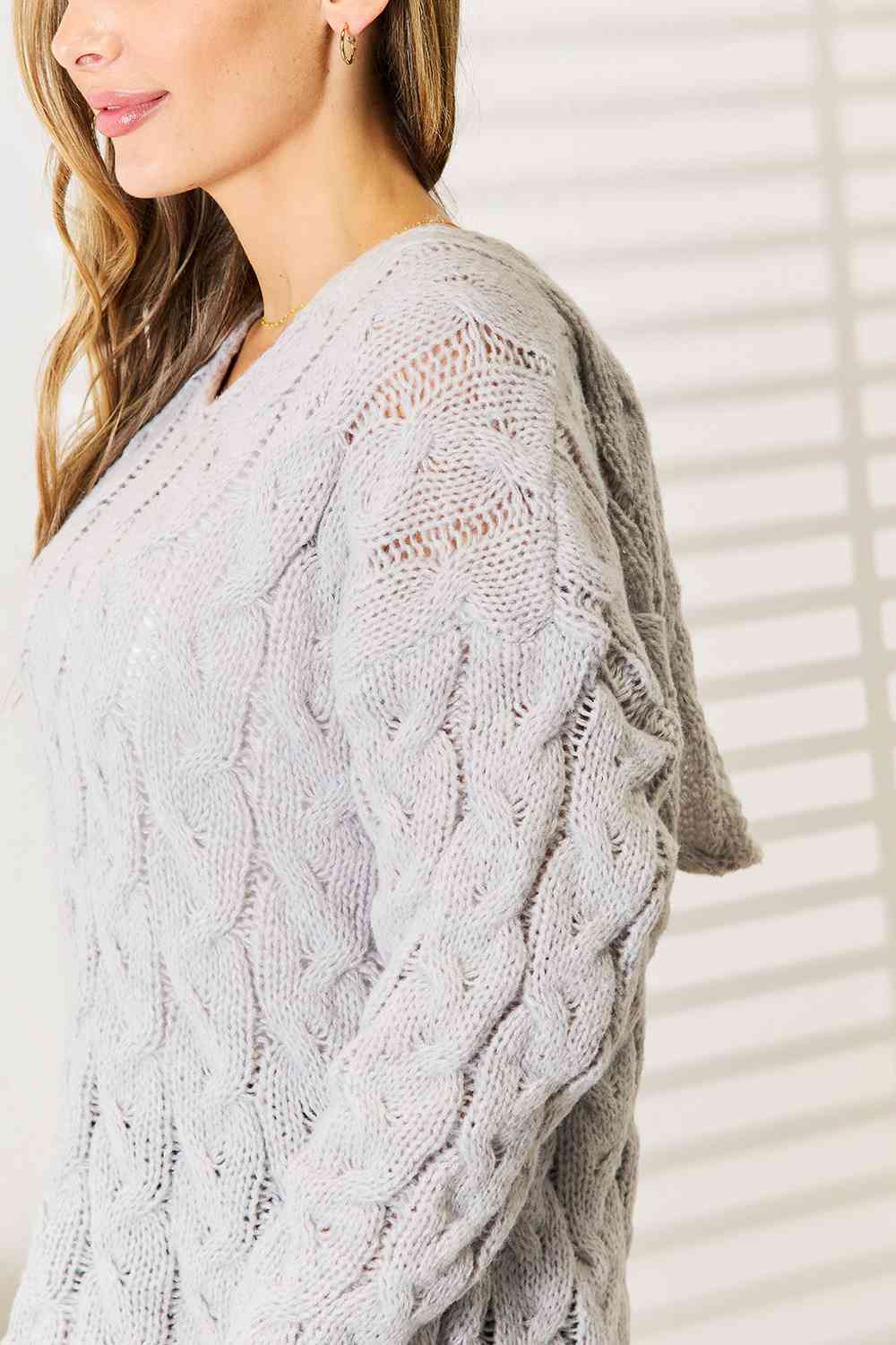 Woven Right Cable-Knit Hooded Sweater - EMMY
