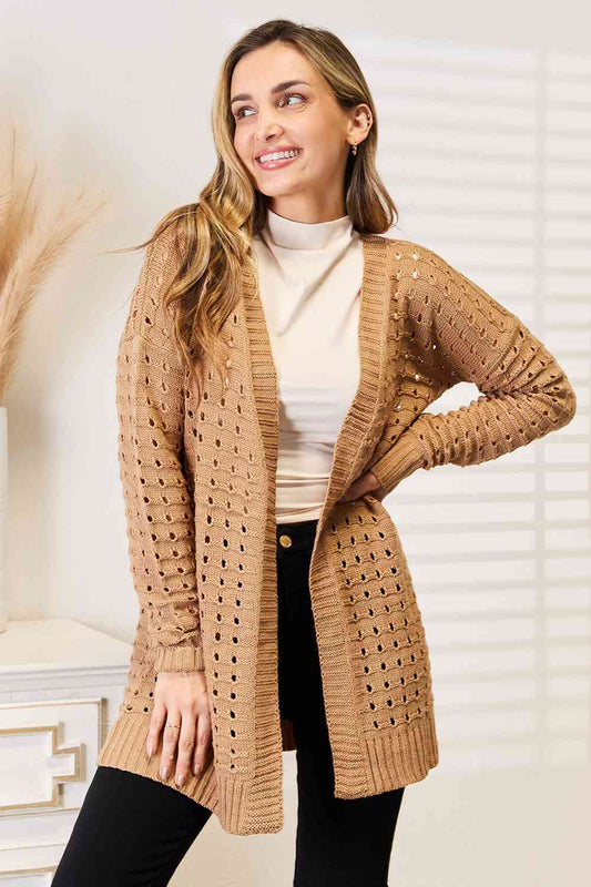 Woven Right Openwork Horizontal Ribbing Open Front Cardigan - EMMY