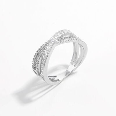 X Shape Inlaid Zircon 925 Sterling Silver Ring - EMMY