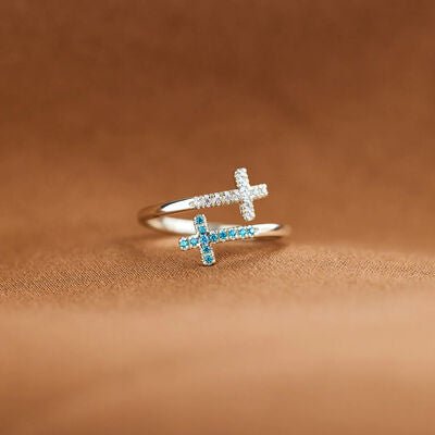 Zircon 925 Sterling Silver Double Cross Bypass Ring - EMMY