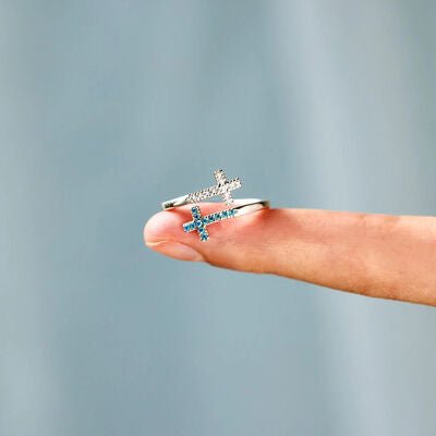 Zircon 925 Sterling Silver Double Cross Bypass Ring - EMMY