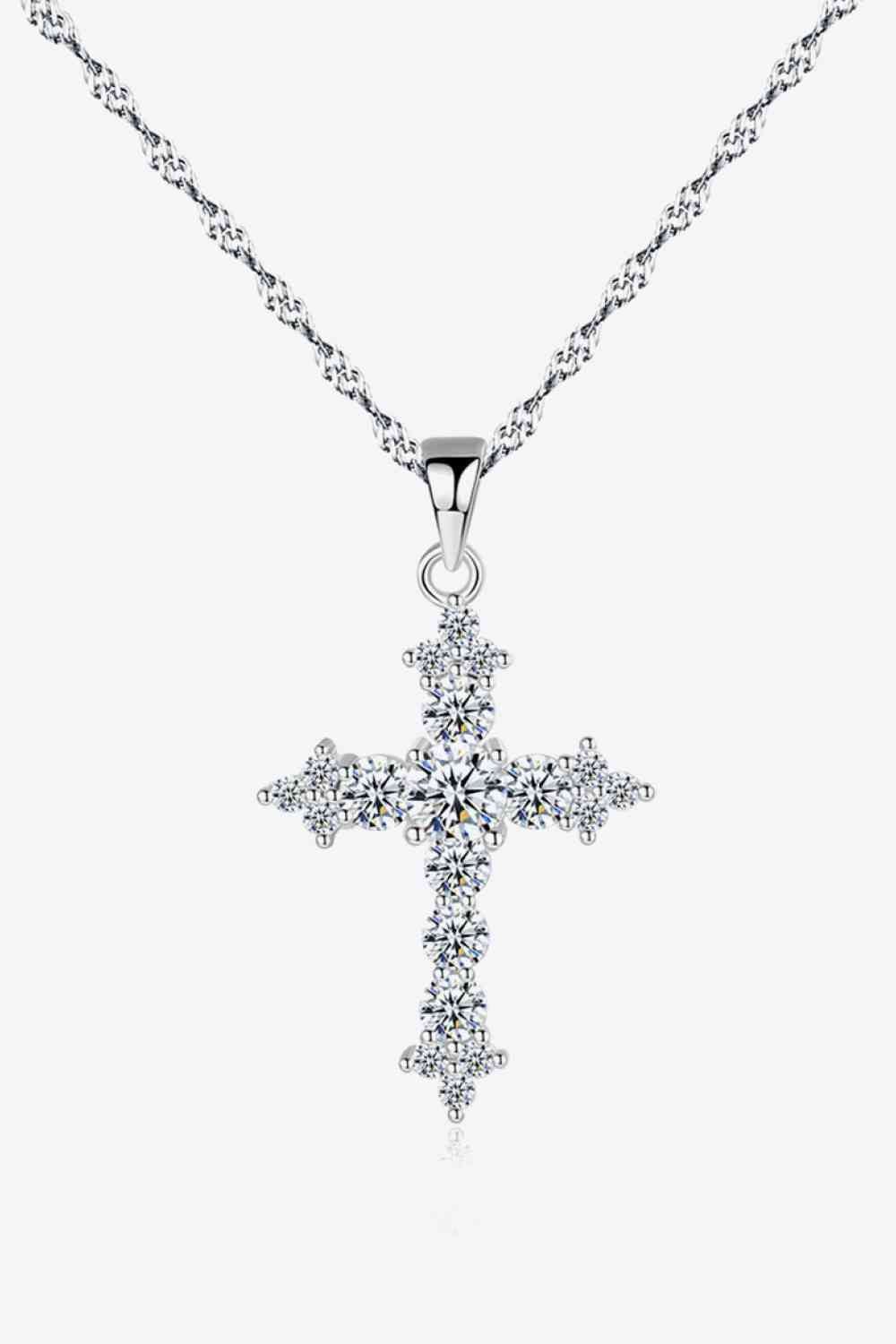 Zircon Cross Pendant 925 Sterling Silver Necklace - EMMY